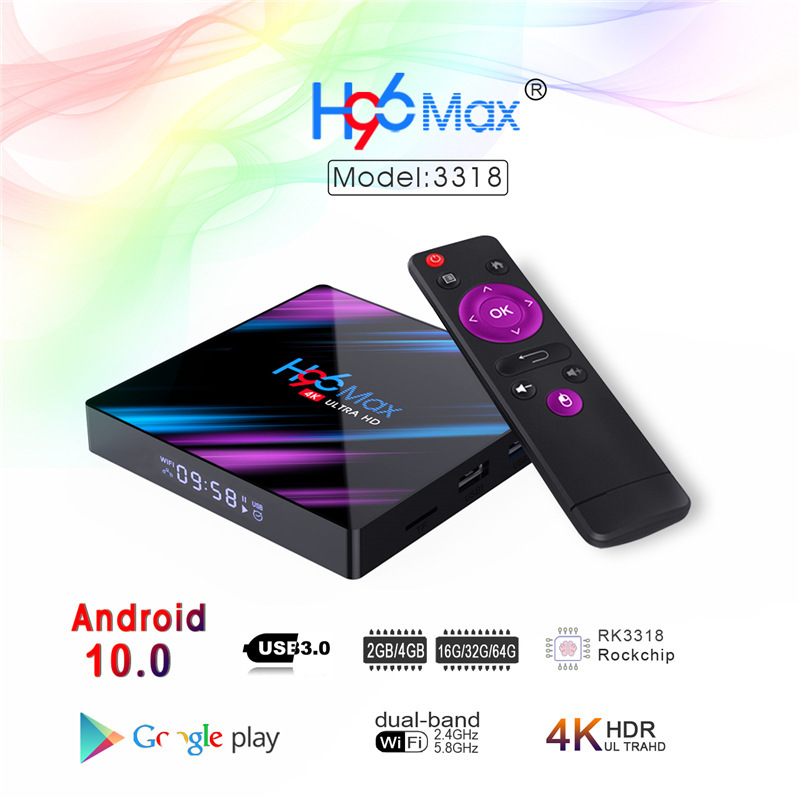 1 피스 H96 최대 안드로이드 TV 박스 10.0 RK3318 2GB 16GB 듀얼 WiFi 2.4G 5G 무선 키보드가있는 상단 상단 상단 상단