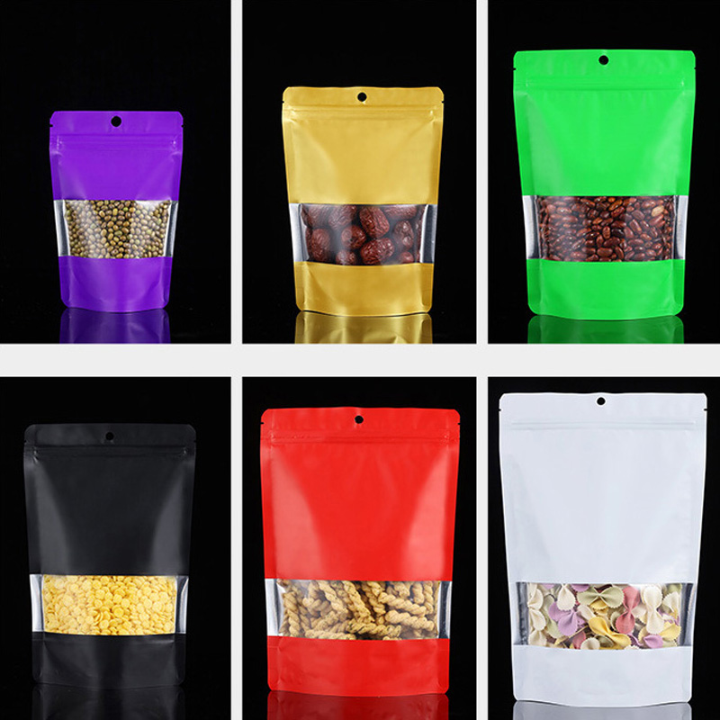 Resealable Stand Up Package Bags Aluminum Foil Plastic Self Seal Stand Up Pouches Gift Jewelry Storage Bag With Window LX6013