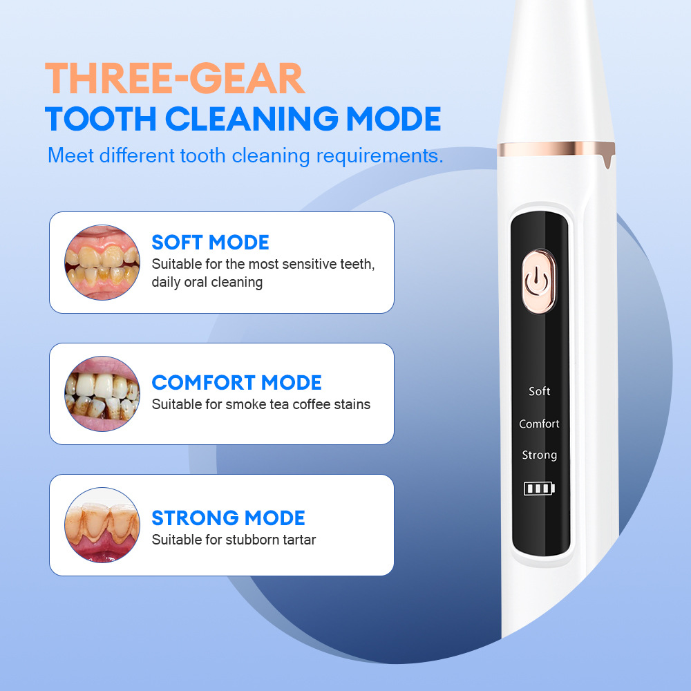 Instrument de blanchiment des dents à réglage à trois vitesses USB rechargeable élimination des taches de tartre à ultrasons nettoyeur de dents électrique