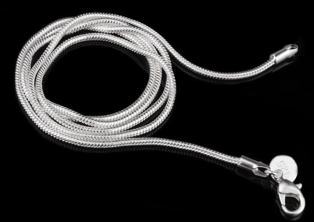 Cadenas de serpiente lisas de Plata de Ley 925 de 1MM para mujer, collares, joyería, cadena de serpiente, tamaño 16 18 20 22 24 26 28 30 pulgadas, venta al por mayor, envío gratis