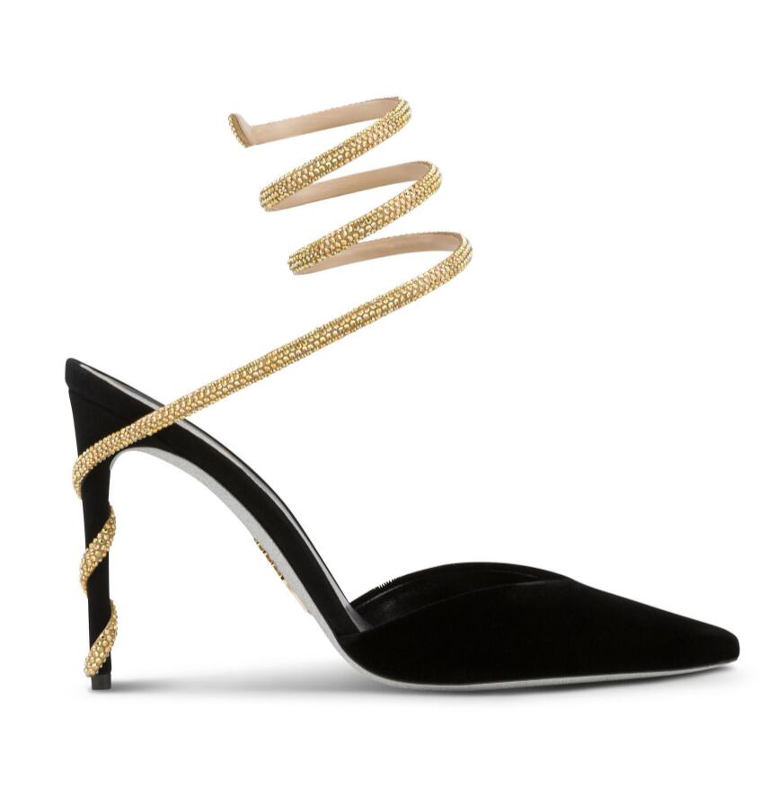 Renecaovilla Margot Sandals Shoes Snake Lapped Women High Heels Crystal Strappy Slingback Pump Lady Party WeddingEU35-43.Box