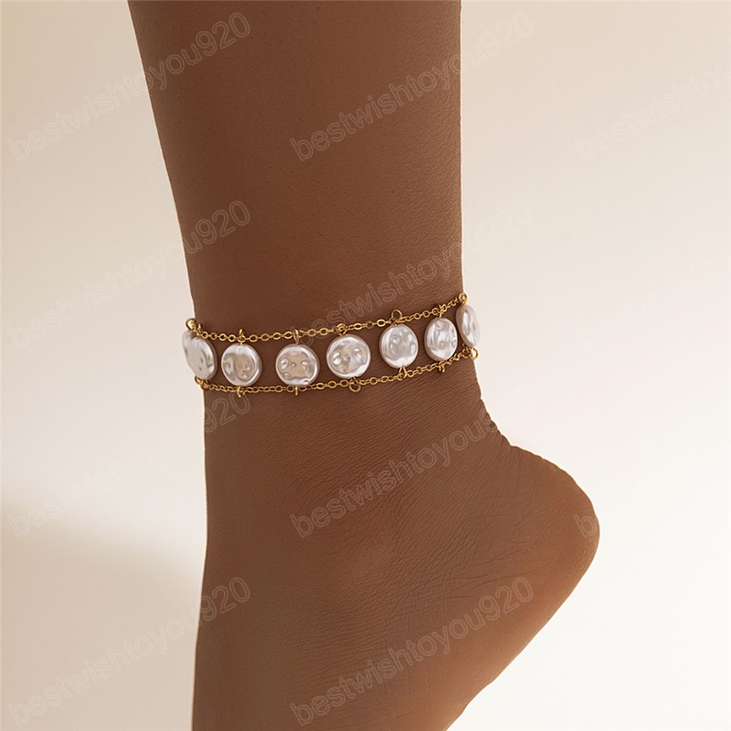 Łańcuch Boho Pearl Anklet dla kobiet Wedding Summer Beach Bransoletka na nogach Bosowa biżuteria Y2K