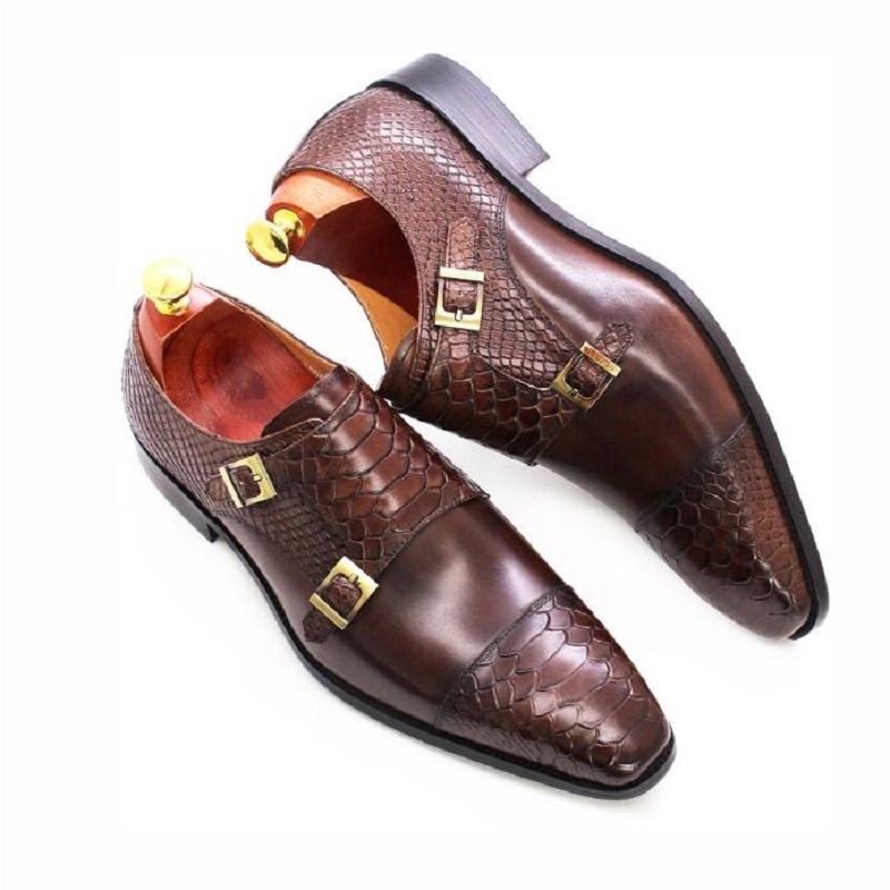 Luxe hommes mocassins chaussures sans lacet Double moine sangle noir marron hommes robe en cuir chaussures bureau affaires mariage hommes chaussures décontractées 1AA16