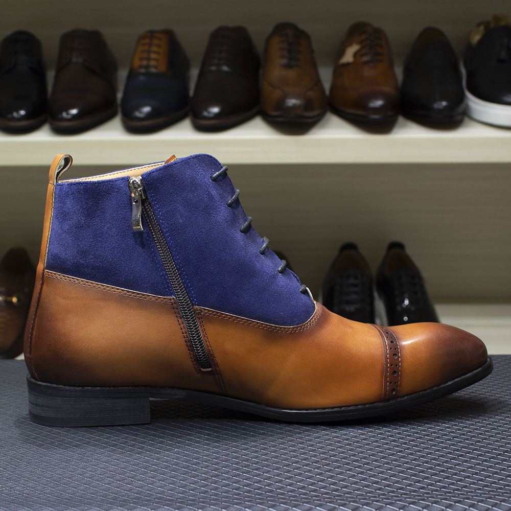 Klassieke heren enkel echt lederen handgemaakte patchwork veter -formele schoenen voor mannen comfortabele hoogwaardige kledinglaarzen