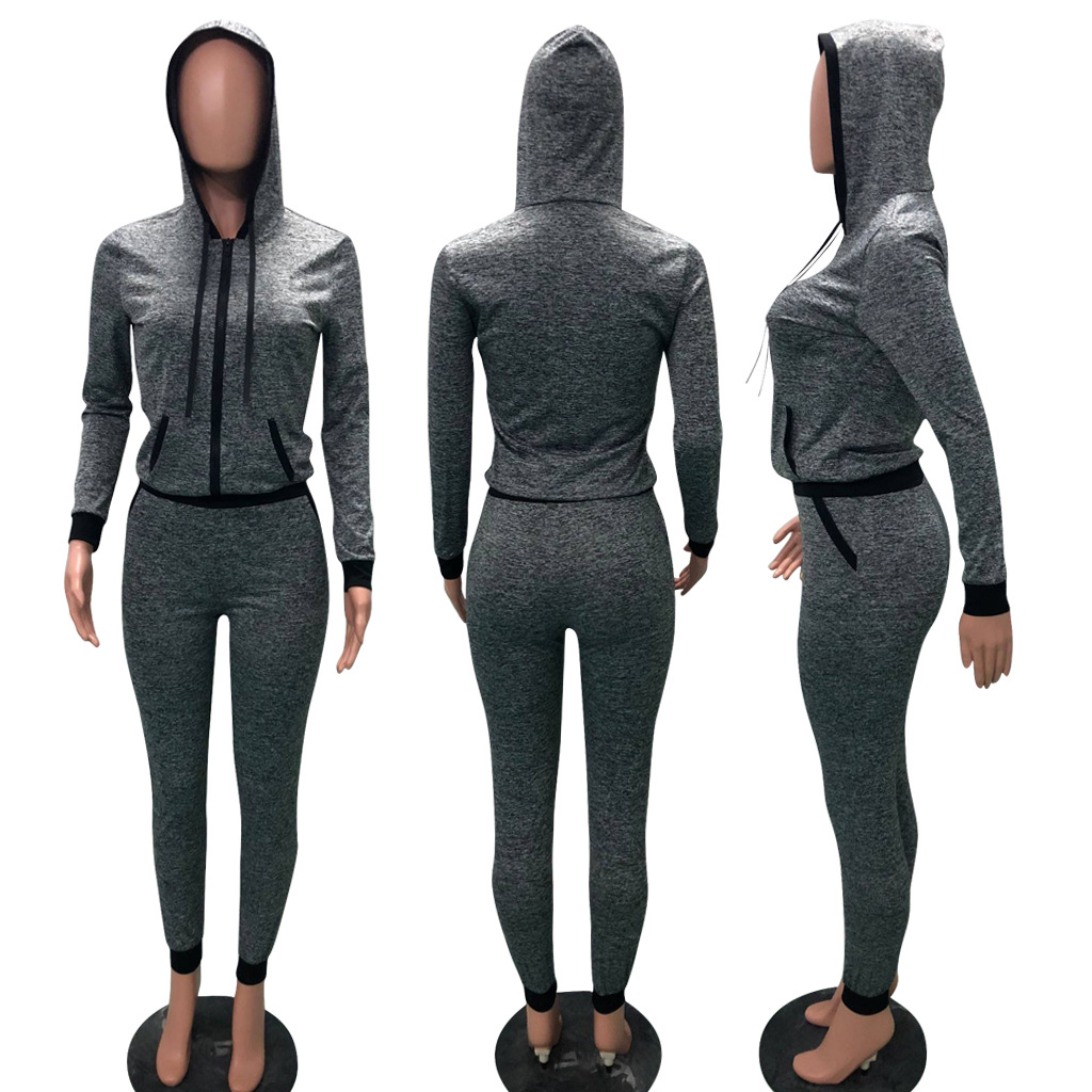 Completi da due pezzi Tute da jogging Tute da donna Felpa con cappuccio e pantaloni Set Nave libera