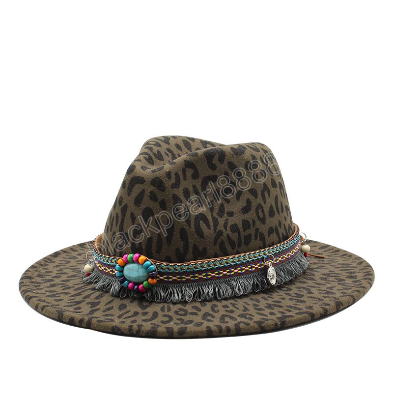 New Autumn Winter Fashion Leopard Printing jazz fedoras homens mulheres vintage trilby tap lazer Big Brim Felt Panamá chapéu