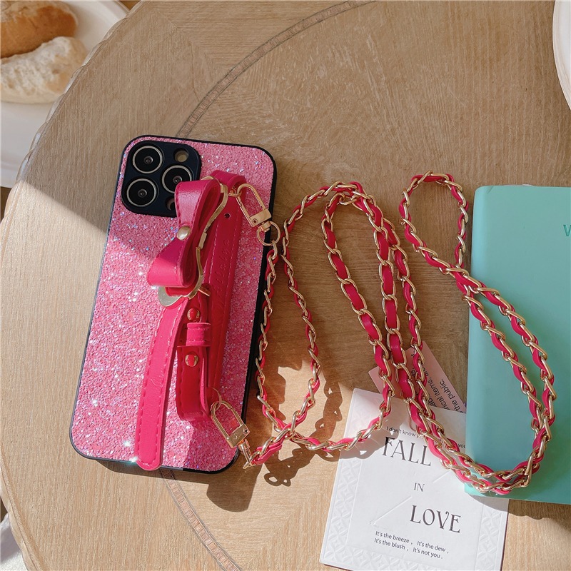 Luxury Crossbody Wristband Glitter Vogue Phone Case iPhone 14 13 12 11 Pro Max Durevole Slim Lanyard Full Protective Soft Sparkle Back Cover Antiurto