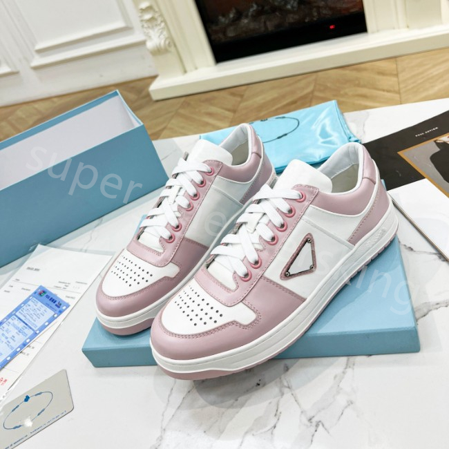 Top Men Women Triangle Logo Sporty Shoes Leather Trainers White Black Sneaker Woman Rubber Sole Sneakers With Box 35-46