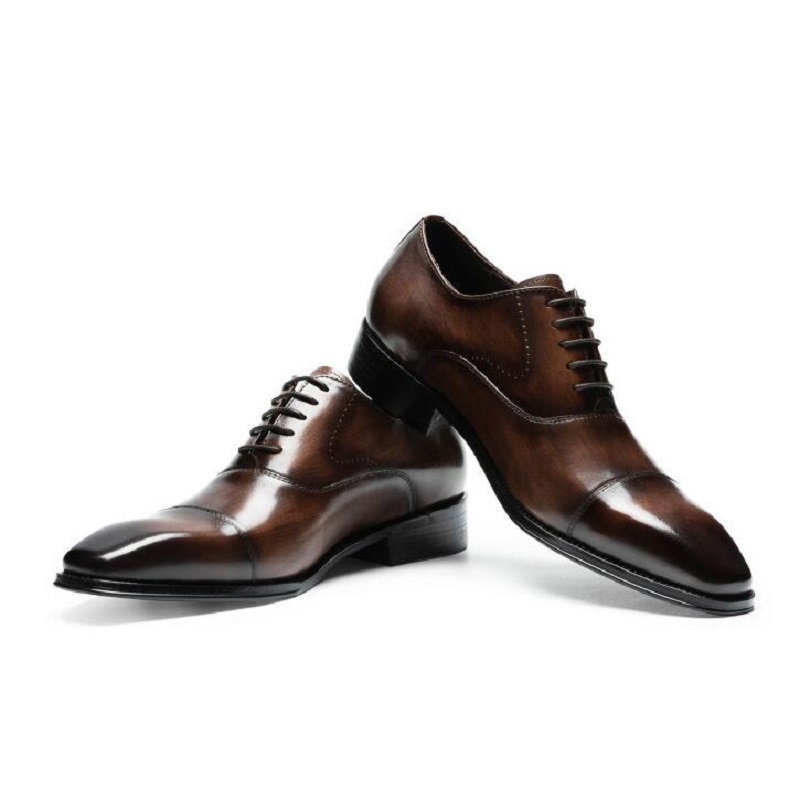 Sapatos de couro masculinos de luxo com cadarço e bico fino brogues Oxford sapatos formais masculinos de escritório para casamento 1AA17