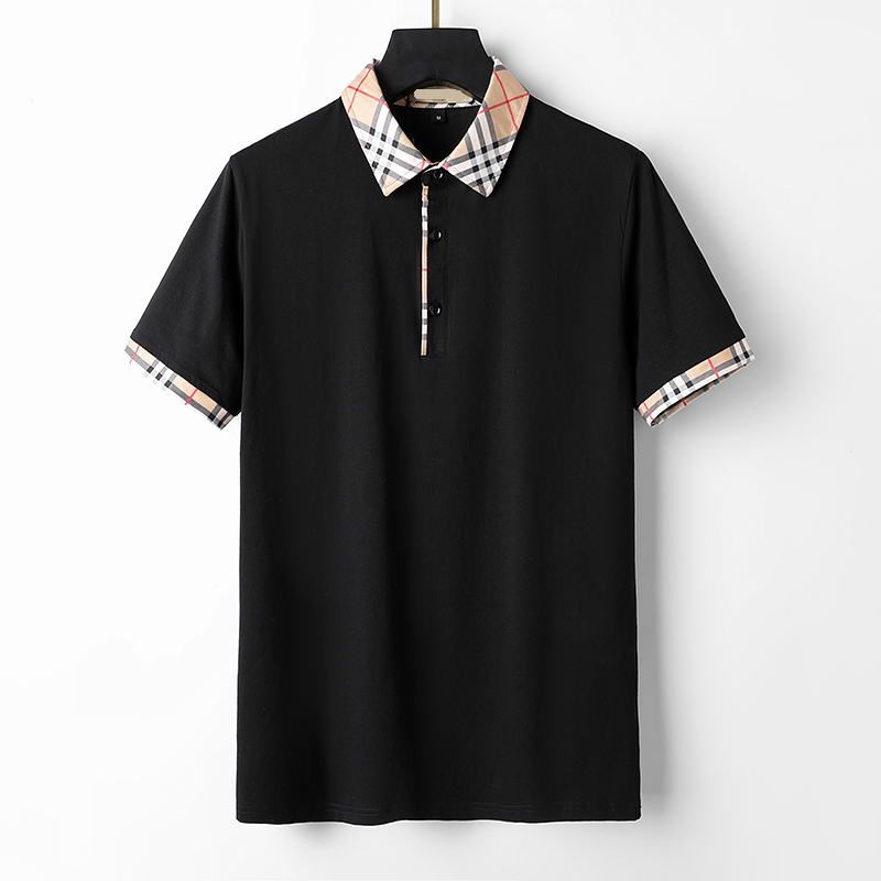 Men's polo shirt Multi-Embroidered polo shirt Men's fashion design ribbed sleeves split hem Stretch polo top for men