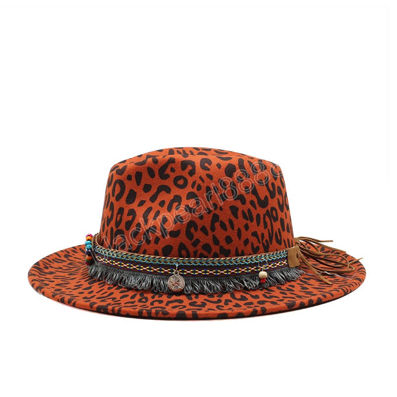 New Autumn Winter Fashion Leopard Printing jazz fedoras homens mulheres vintage trilby tap lazer Big Brim Felt Panamá chapéu