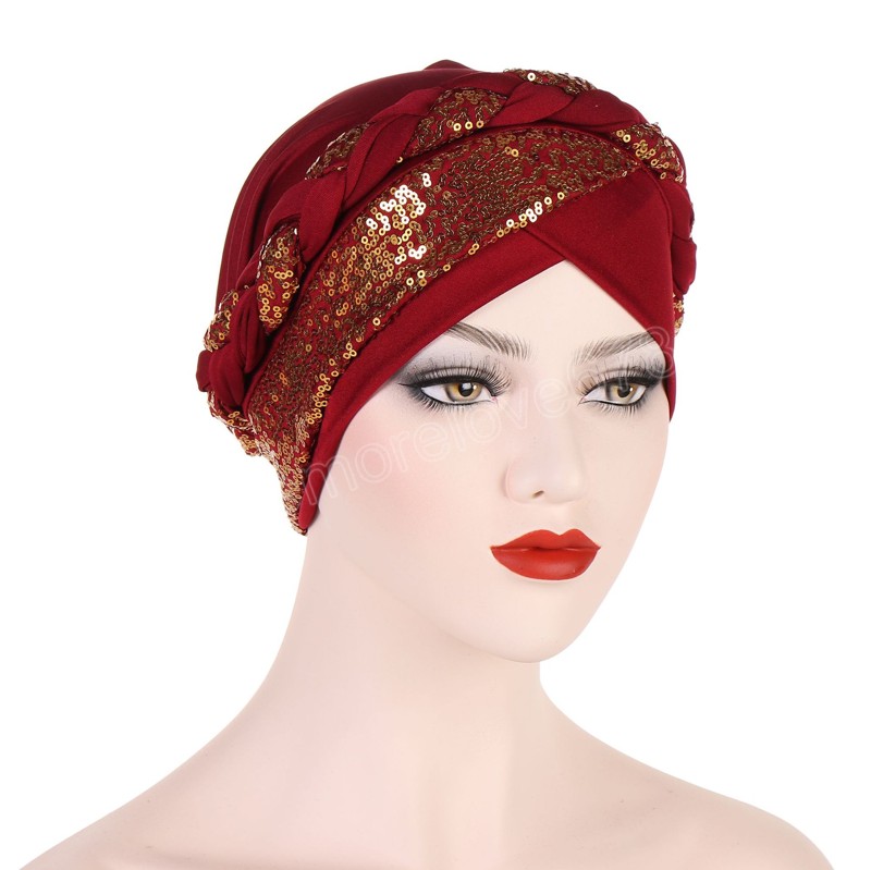 Femme couleur unie rayé tresse foulard bonnets chapeaux Simple musulman femmes fête enveloppé Turban casquette chapeaux