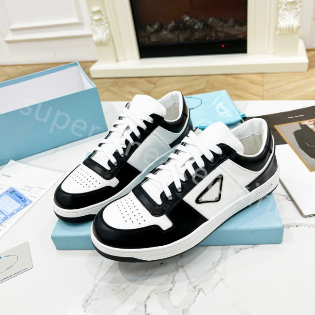 Men Women Leather Trainers Triangle Sporty Shoes White Black Grey Sneaker For Woman Rubber Sole Sneakers With Box 35-46