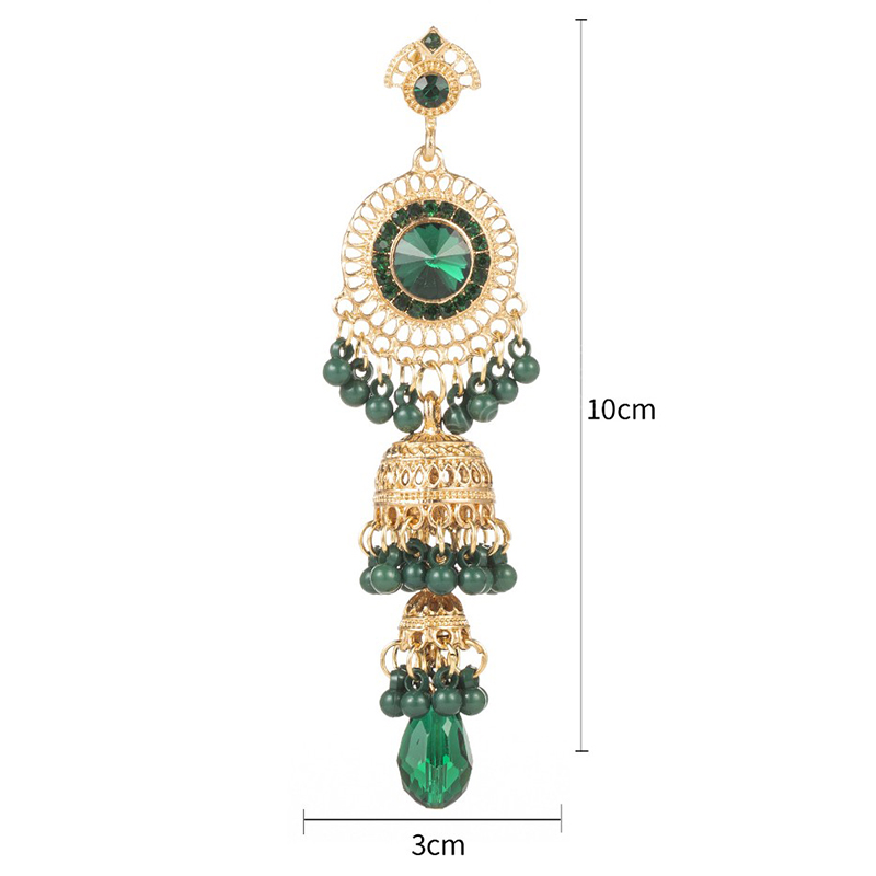 Indiase Oorbellen voor Vrouwen Water Drop Sieraden Nieuwe Mode Retro Paleis Etnische Groene Zirkoon Oorbellen