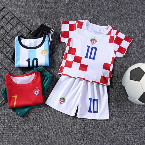 Fato de futebol infantil, fantasia de desempenho esportivo uniformes infantis da copa do mundo argentina portugal