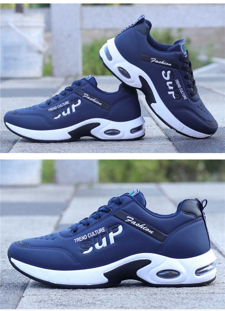 Ny ankomst Casual Running Shoes Mens Leather Sneakers Outdoor Breattable Sports Trainers For Youth Navy Blue White Black