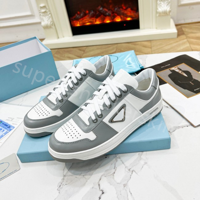 Top Men Women Triangle Logo Sporty Shoes Leather Trainers White Black Sneaker Woman Rubber Sole Sneakers With Box 35-46