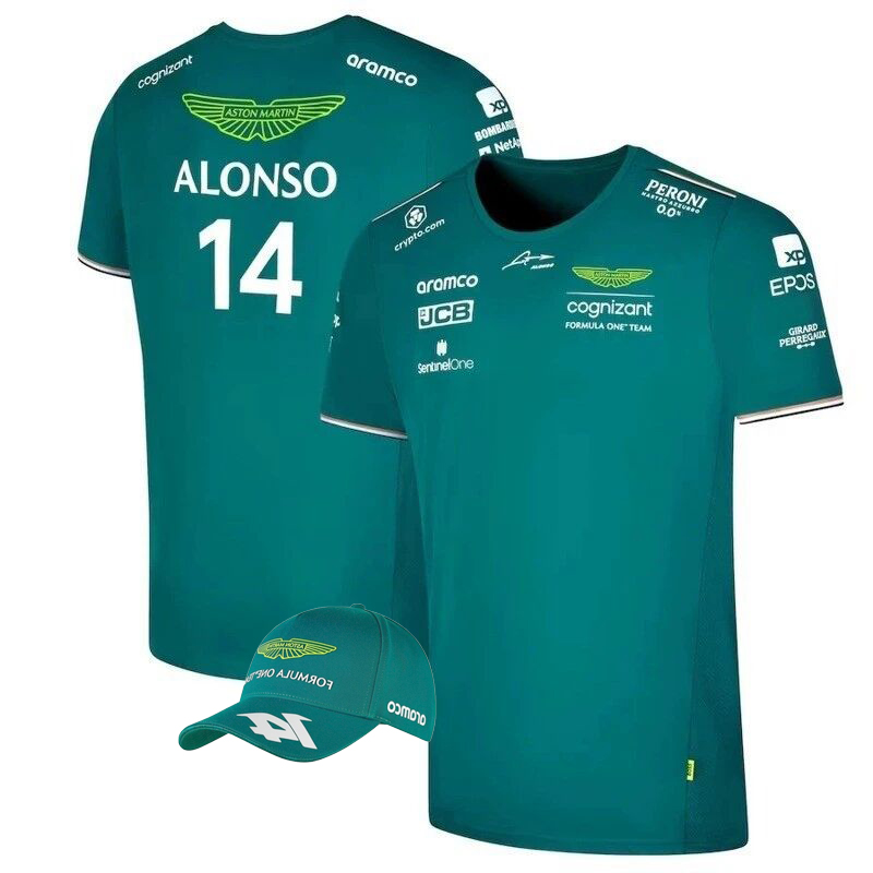 Camisetas masculinas F1 Aston Martin POLO Piloto espanhol Fernando Alonso 14 camisetas Roupas de alta qualidade podem ser enviadas Doar chapéus