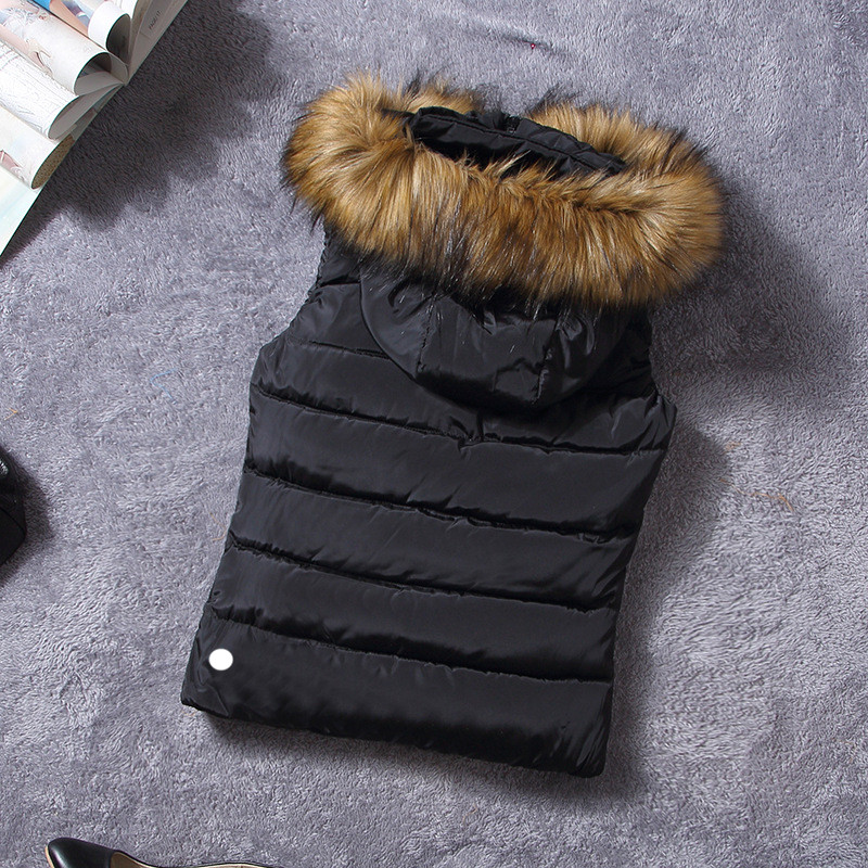 Lu Kobiet Kobiet Autumn Winter Jacket Vest z kapturem futrzany kołnierzyka