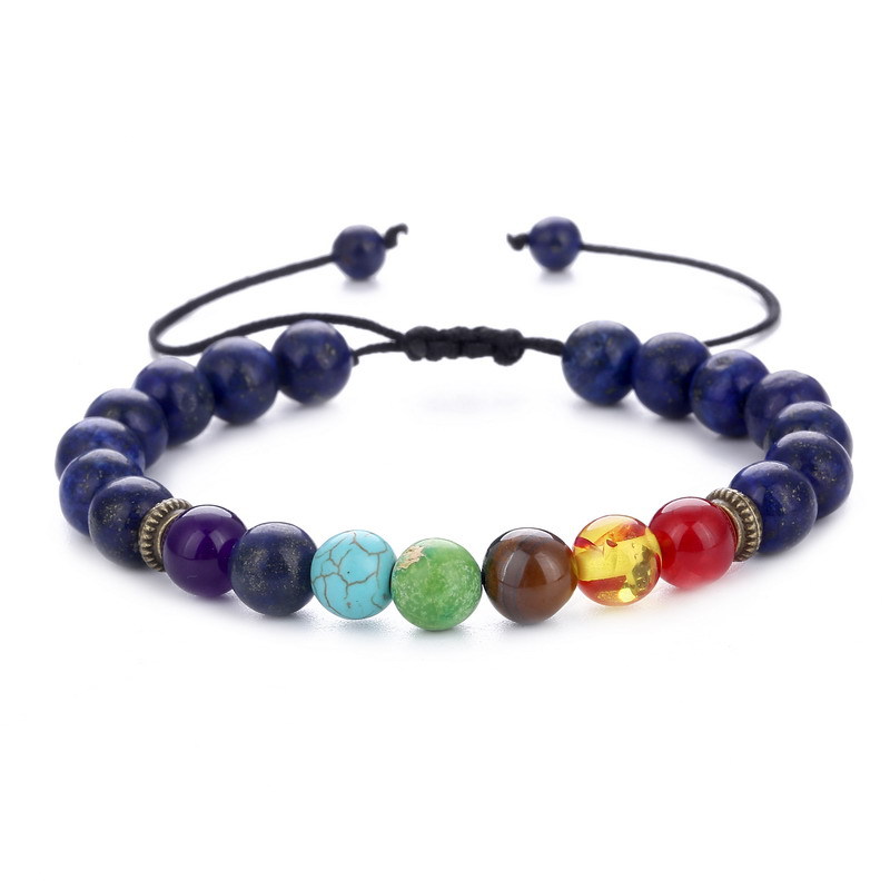 Edelstein-Perlen-Armband, Lava-Tigerauge, 7 Chakra-Armband für Männer und Frauen, Meditation, handgefertigter, verstellbarer Schmuck