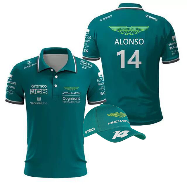 Camisetas masculinas F1 Aston Martin POLO Piloto espanhol Fernando Alonso 14 camisetas Roupas de alta qualidade podem ser enviadas Doar chapéus