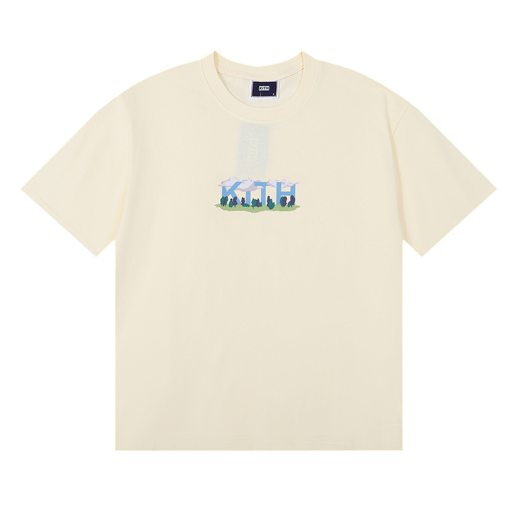 KITH blue sky forest stampa t-shirt a maniche corte in cotone casual estivo a doppio filato di alta qualità uomo e donna