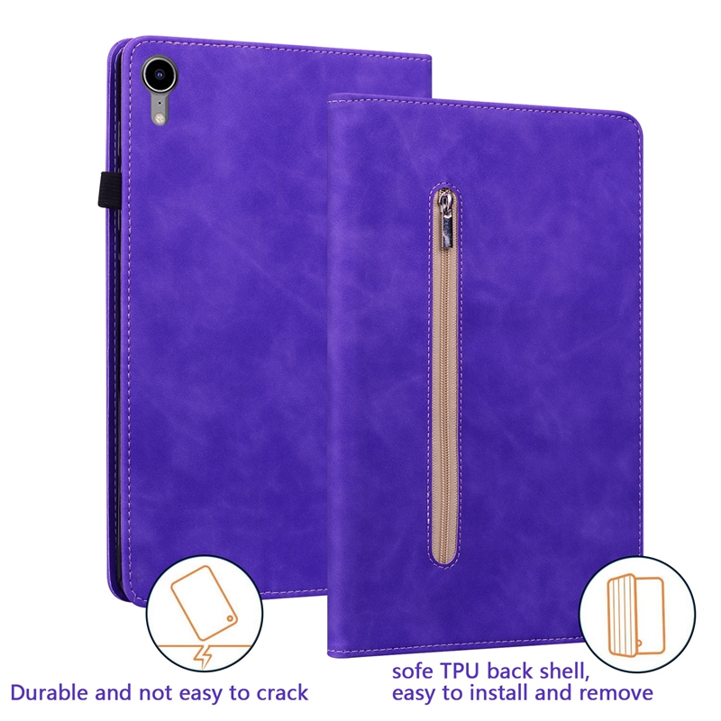 Estojo de couro PU liso com zíper S9 para Samsung Galaxy Tab S9 11 polegadas S9+ 12,4 polegadas S7 S7+ A8 10,5 carteira porta cartão de identificação capa flip capa à prova de choque bolsa de dinheiro