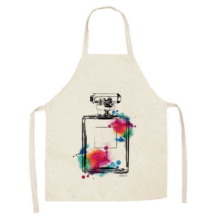 Linen New Hand Painted Flower Perfume Bottles Print Kitchen Aprons Unisex Dinner Party Cooking Bib Funny Pinafore Apron WQTF13 L230620