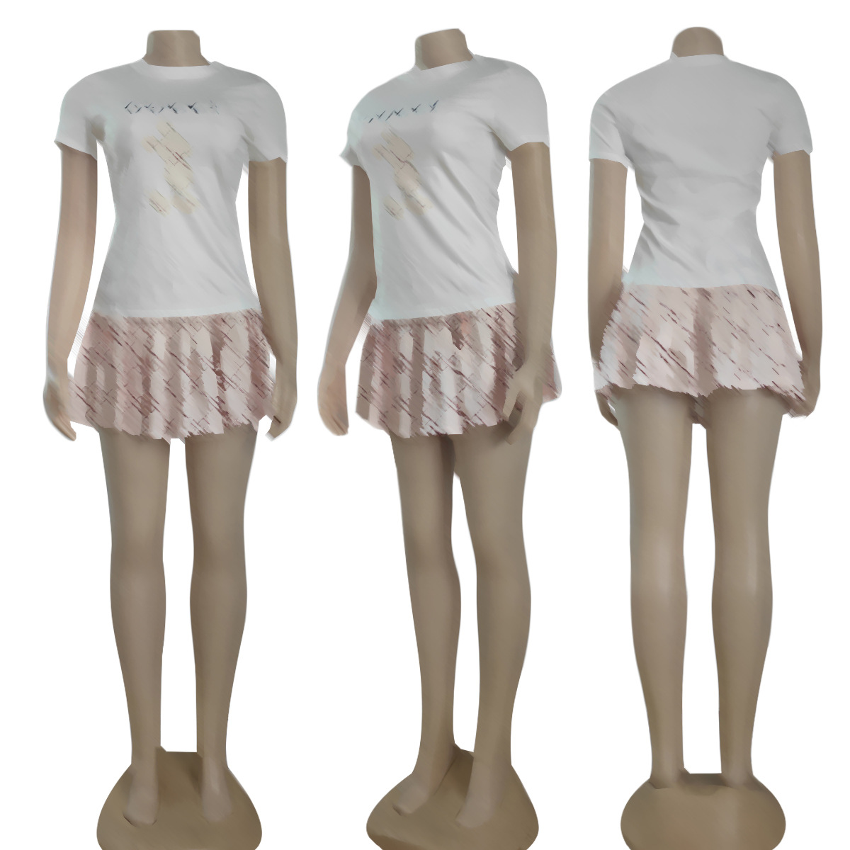 Summer New Temperament Short Sleeve + Skirt Two-pPece Set 