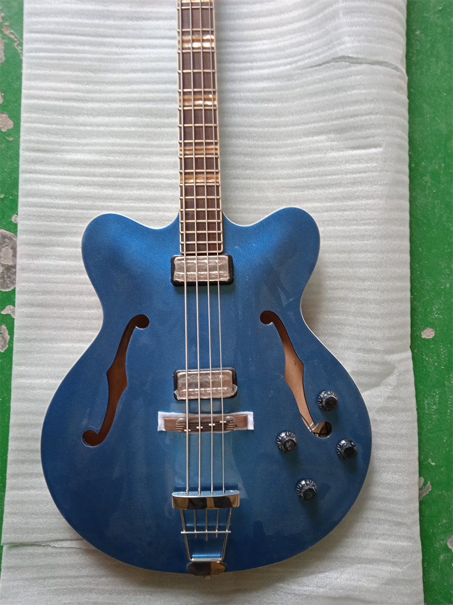 Guitarra elétrica baixo de 4 cordas corpo semi-oco azul oceano contemporâneo guitarra baixo muito fina