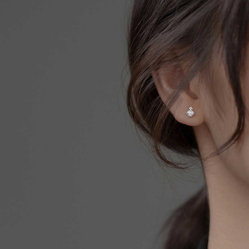 Stud Korean Shine Zircon Planet Earrings Women French Retro Personality Simple Design Versatile Temperament Stud Earrings Jewelry J0717