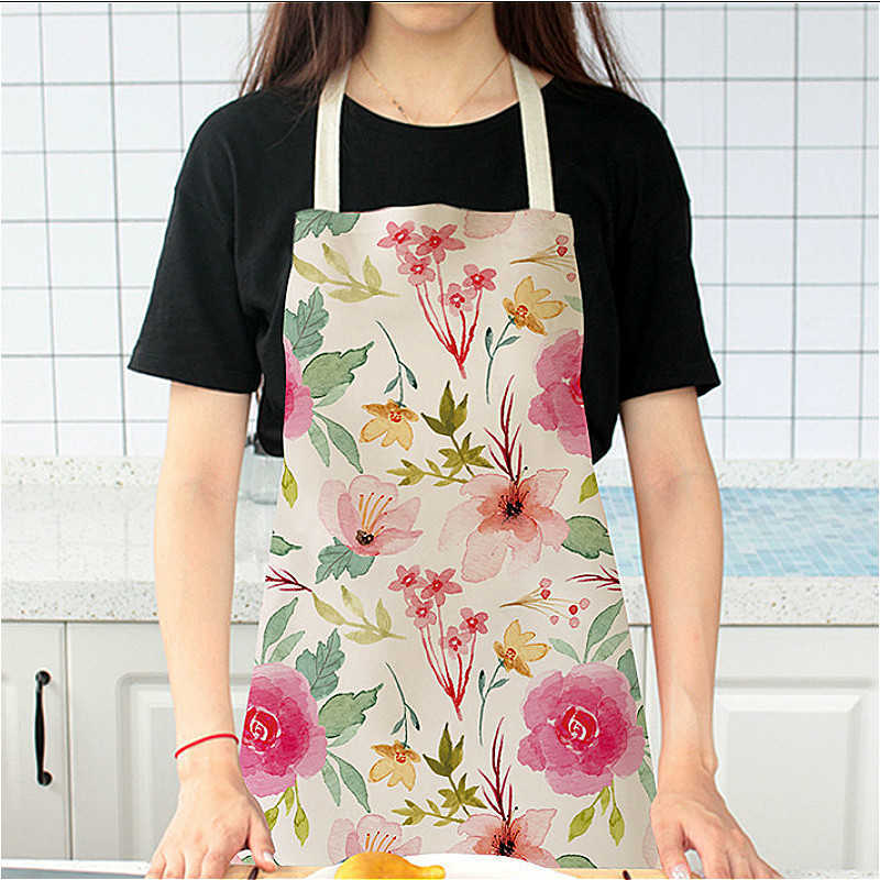 Cotton Linen Flower Lotus Pattern Apron for Home Decorative Kitchen Restaurant Cooking Bib Aprons Delantal Cocina Restaurante L230620