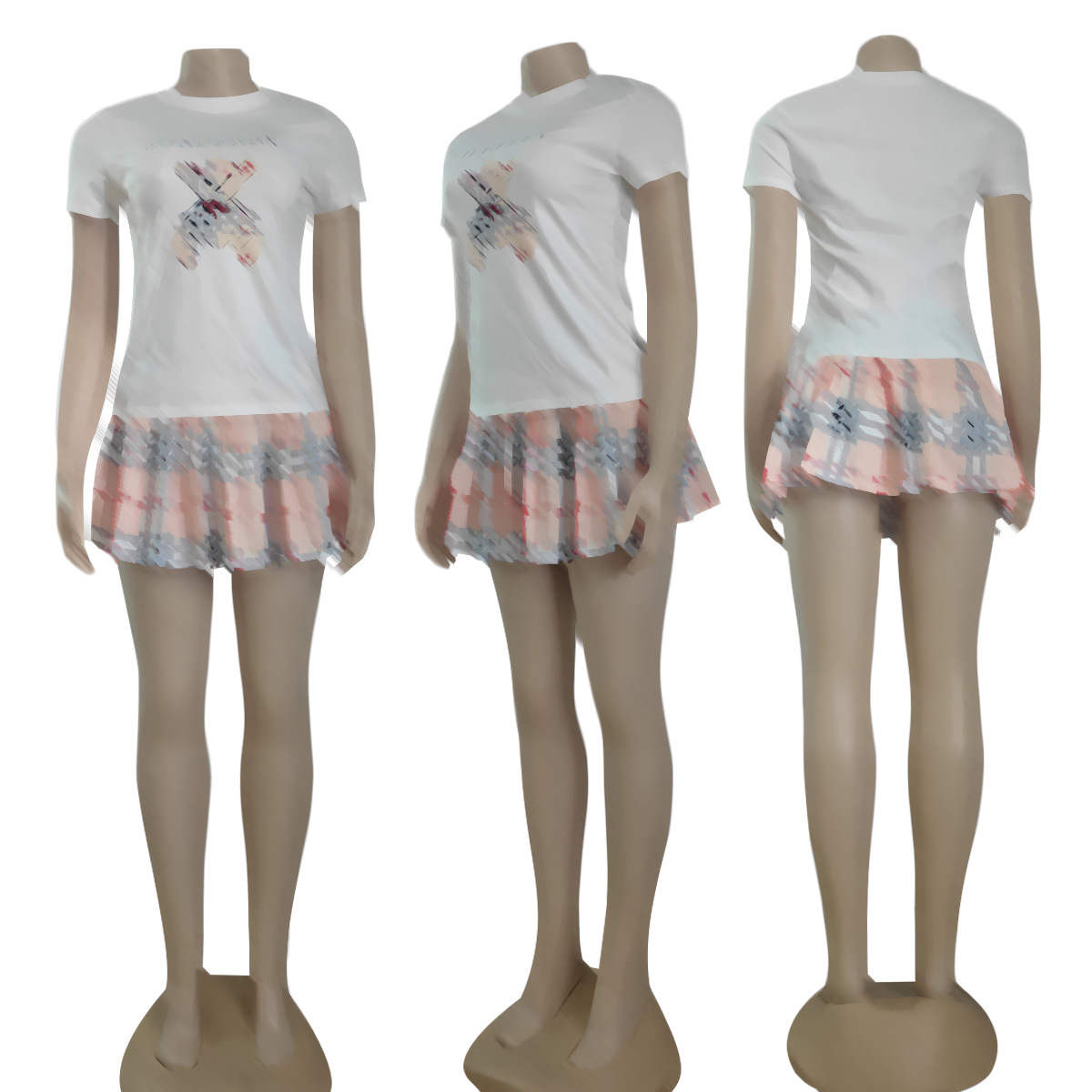 Summer New Temperament Short Sleeve + Skirt Two-pPece Set 