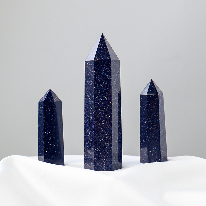 Ponto de Cristal Natural Pedra de Areia Azul Cura Reiki Varinha de Quartzo Polido Torre Ornamento para Decoração de Casa Presente
