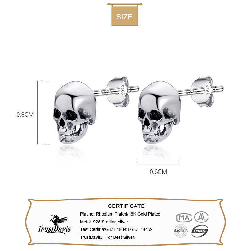 Stud TrustDavis Real 925 Sterling Thai Silver Orecchino Fashion Gothic Skull Orecchini le donne Regalo di Halloween Gioielleria raffinata DA2537 J230717