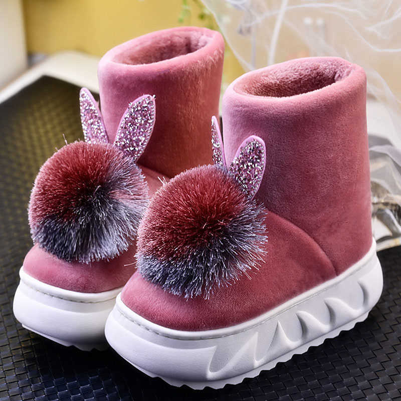 2023 New Style Cotton Slippers Women Winter Cute Fur Ball Bag Heel Cotton Shoes Home Warmth Thick-soled Cotton Boots Women L230704