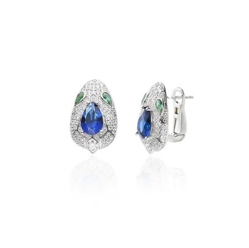 Designer earrings set with Czech zircon diamond Ruby sapphire green eyes snake Snake ear clip accessories