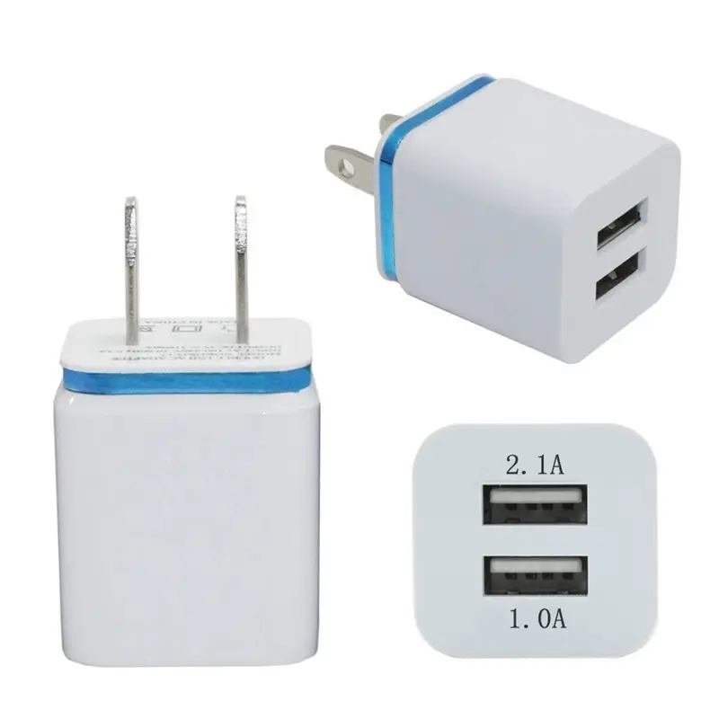 Dual Port Adapter Telefonladdare 2.1A USB Wall Charger Travel US Plug eller EU Plug för all smart telefon