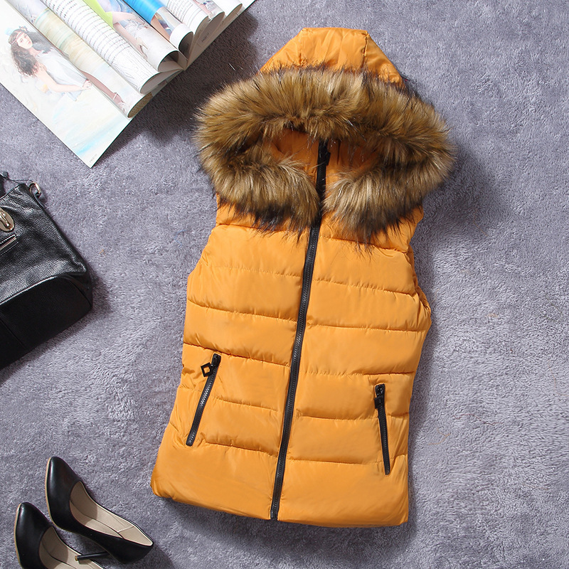 Lu Kobiet Kobiet Autumn Winter Jacket Vest z kapturem futrzany kołnierzyka