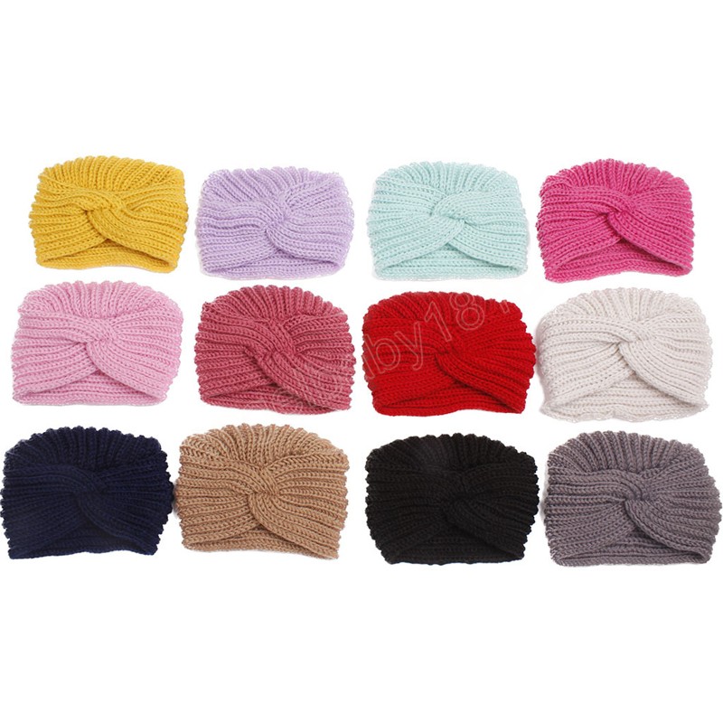 Stickad baby beanie spädbarn turban hattar för flickor pojkar höst vinter småbarn mössa barn headwrap nyfödda tillbehör 0-18m