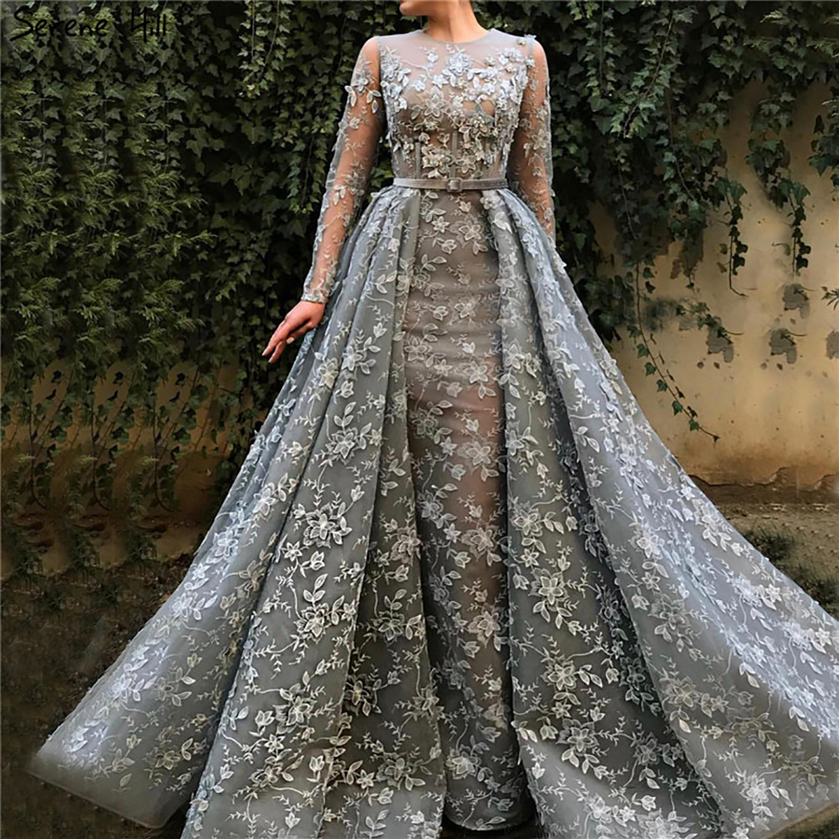 Glamorous Denizkızı Kırmızı Prom Elbiseler Mücevher Uzun Kollu 3D Çiçek başvuranları Tül Kemeri Fermuar Çıkarılabilir Elbise Özel Made Plus Boyut Elbise Vestido de Noite