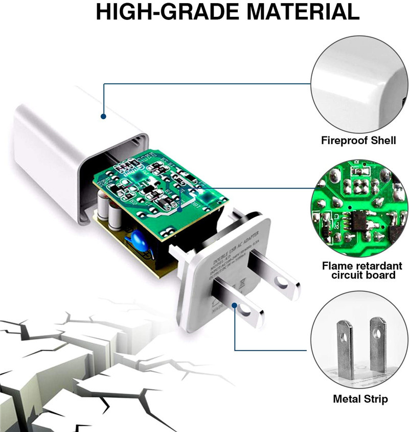 Dual Port Adapter Telefonladdare 2.1A USB Wall Charger Travel US Plug eller EU Plug för all smart telefon