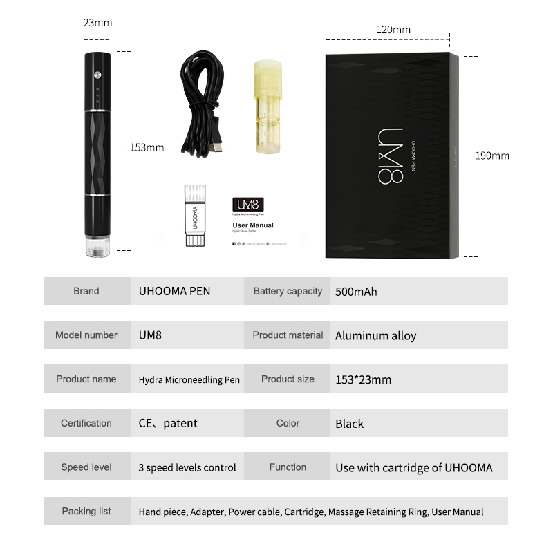 UM8 Hydra Meso Pen Electric Auto Serum Applicator Mesotherapy with NH3 No Leaking Carrtridge for Hydrating Lift Face Skin