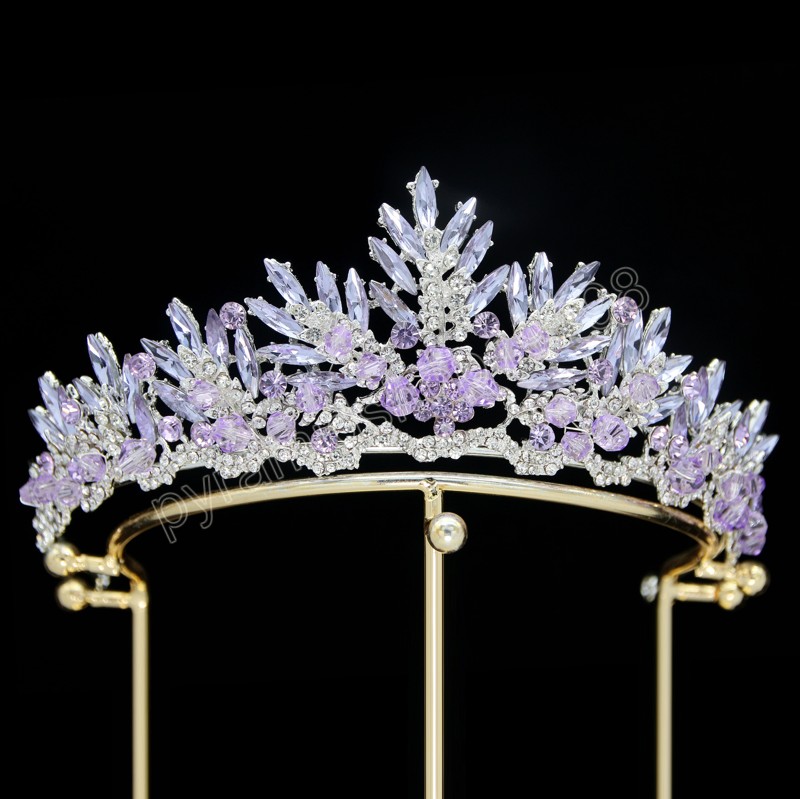 8 couleurs à la main violet cristal perles couronne diadème pour les femmes fête de mariage luxe mariée couronne cheveux robe accessoires