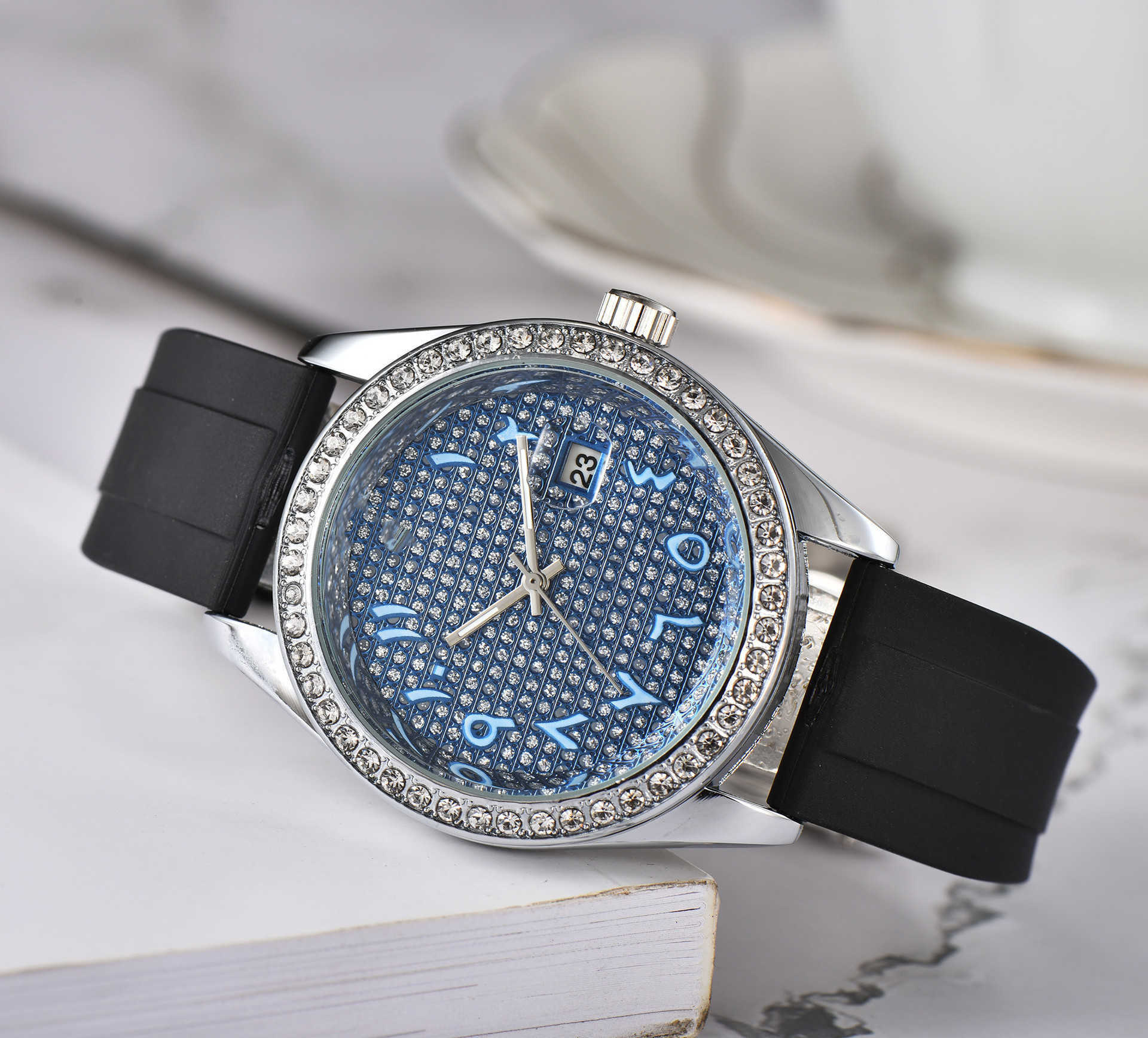 Ro-lxx – montre de luxe originale pour hommes, boutique en ligne, nouveau Style, coque de diamant, ruban de poudre d'argent, Quartz avec boîte cadeau, été 2024