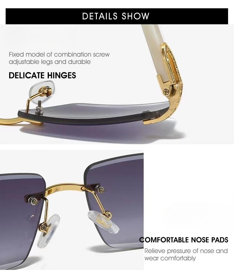 Kajia frameless cut edge sunglasses with diamond inlay, fashionable sunglasses for women, trendy glasses, personalized street photos