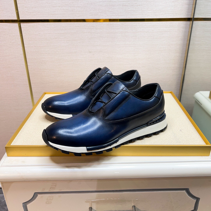 Berluti Designer Leather Sports Shoes العلامة التجارية منخفضة أعلى الأحذية الرياضية للتنفس الأحذية الخارجية في الهواء الطلق حجم 46 حجم 47 جودة عالية