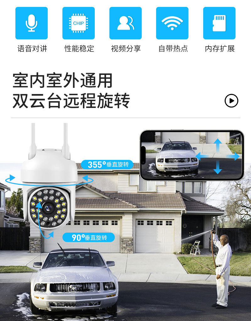 A13 camera, wireless WiFi, high-definition indoor and outdoor 360 degree cross-border security monitoring, full color night vision Camera