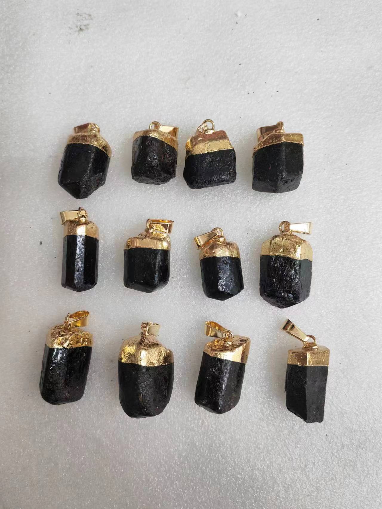 Natural Stone Black Tourmaline Irregular Pendants Rough Healing Crystal Raw Ore Charms DIY Necklace