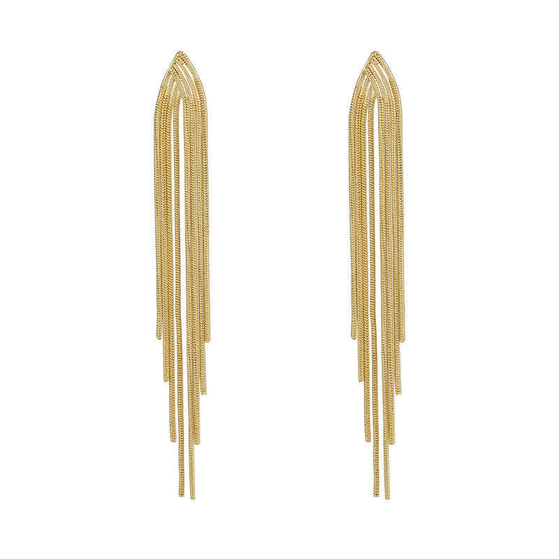 Stud Vintage Gold Color Bar Long Thread Tassel Drop Earrings For Women Glossy Geometric Korean Earring New Fashion Wedding Jewelry J230717